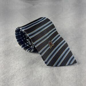 Vintage Tommy Hilfiger Necktie Extra Long Blue Striped Crest Logo 90s Preppy